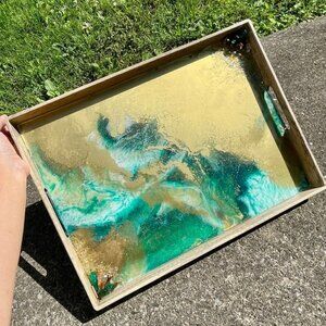 Geode Inspired Resin Glitter Serving Tray | Decorative Platter | Glam Home Decor